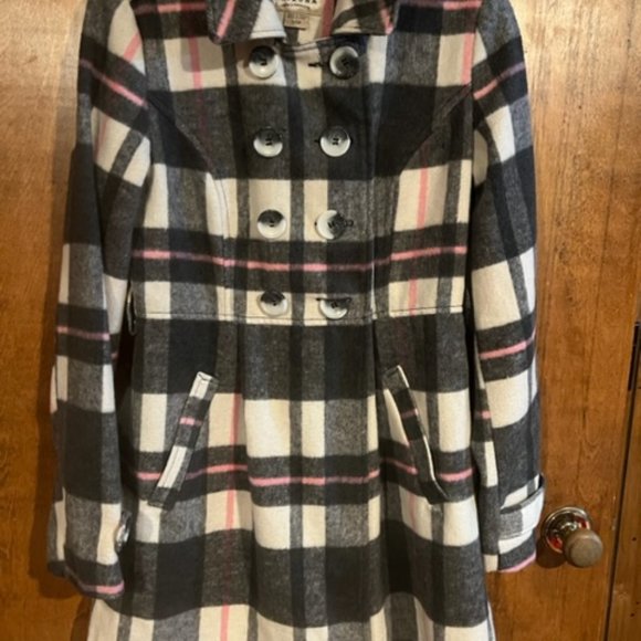 ARIZONA Jean Co. pink, great and waet Plaid Flannel Pea Coat Sz Small - Picture 2 of 3